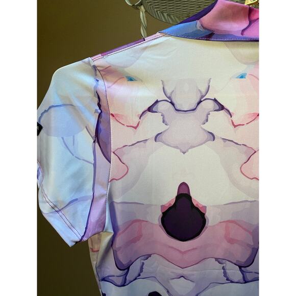 Yata Shirt Abstract Purple Short Sleeve Golf Polo with V Neck and Collar small - Picture 4 of 10